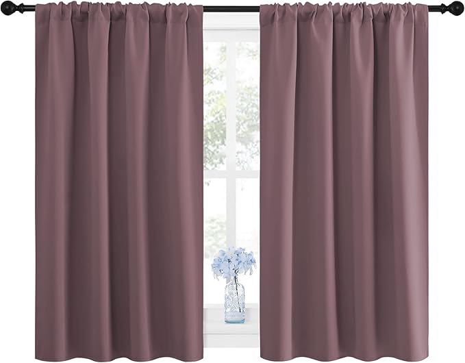 NICETOWN Blackout Curtains for Bedroom, Home Decorations Thermal Insulated Solid Rod Pocket Blackout Drapes for Cafe (Dry Rose, One Pair, 42 x 45-inch)