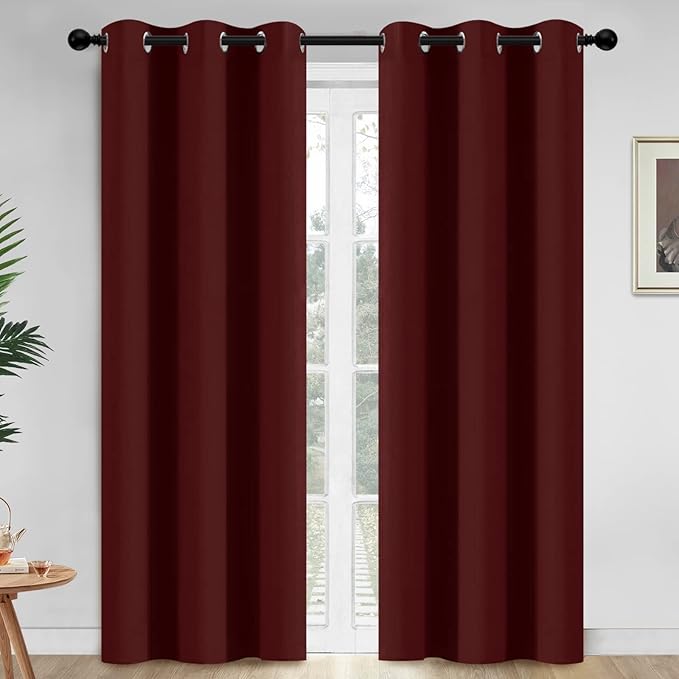 Yakamok Thermal Insulated Blackout Curtains for Bedroom,Grommet Top Room Darkening Window Drapes for Living Room, 42W x 84L,Burgundy Red,2 Panels