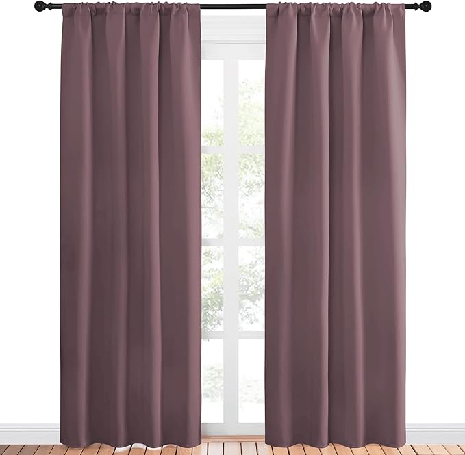 NICETOWN Blackout Curtains for Living Curtains, Window Treatment Thermal Insulated Room Darkening Drape Panels for Patio Sliding Glass Door (Dry Rose, Set of 2, 42 inches Width by 84 inches Length)