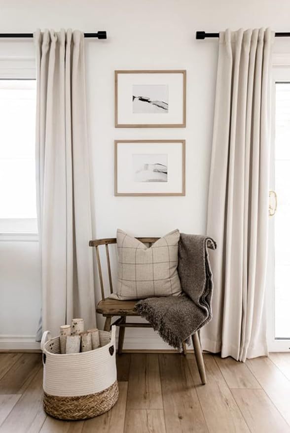 100% Blackout Shield Linen Blackout Curtains for Bedroom 120 Inches Long, Back Tab/Rod Pocket Living Room Drapes, Thermal Insulated Blackout Curtains 2 Panels Set, 50" W x 120" L,Cream