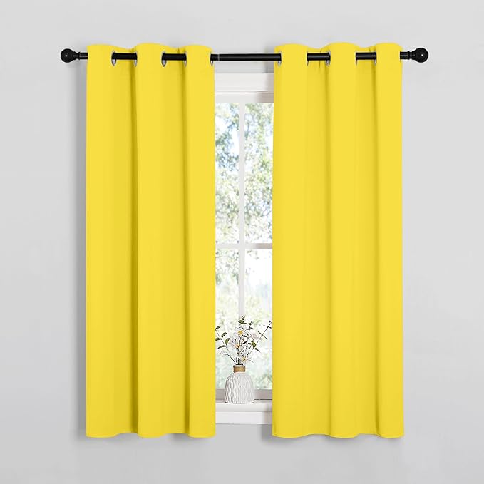 NICETOWN Window Curtain Panels, Thermal Insulated Solid Grommet Draperies/Drapes for Basement (Bright Yellow, 1 Pair, 34 by 54-inch)