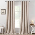 MIULEE 100% Blackout Linen Textured Curtains for Bedroom 105 Inches Extra Long Thermal Insulated Natural Beige Grommet Room Darkening Curtains & Drapes Luxury for Living Room Nursery (2 Panels)