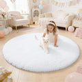 OLANLY White Round Rugs for Bedroom - Machine Washable, 4 ft Circle Area Rugs for Living Room, Soft and Fluffy Shaggy Carpet for Teen Girls and Boys, Nursery Rooms, Dorms, Home Decor Aesthetic