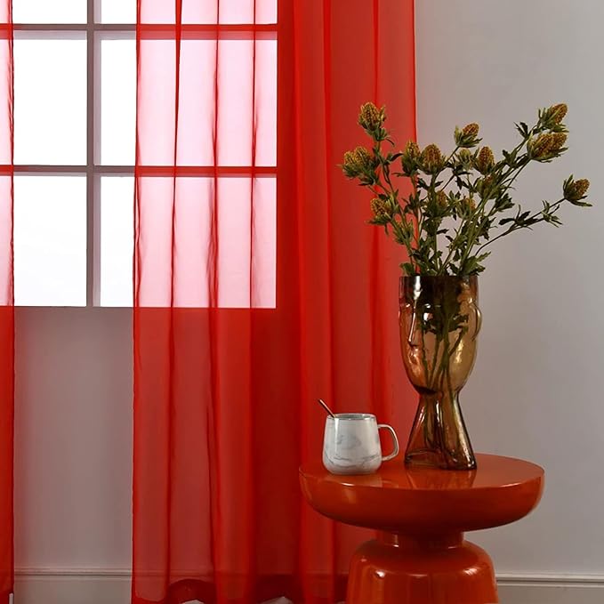 SpaceDresser Basic Rod Pocket Sheer Voile Window Curtain Panels White 1 Pair 2 Panels 70 Width 96 Inch Long for Kitchen Bedroom Children Living Room Yard(Red,70 W x 96 L)