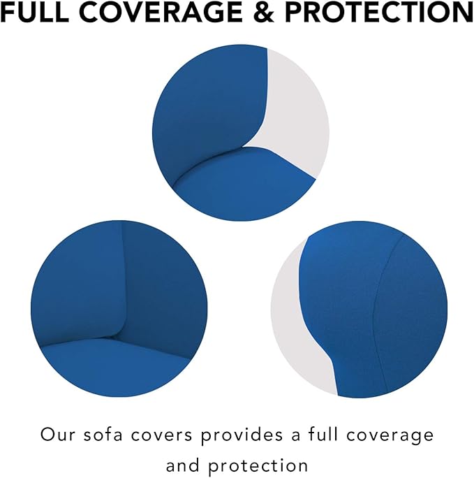 PureFit Super Stretch 4 Seater Sofa Slipcover – Spandex Non Slip Soft Couch Sofa Cover, Washable Furniture Protector with Non Skid Foam and Elastic Bottom for Kids, Pets （XX Large, Classic Blue）