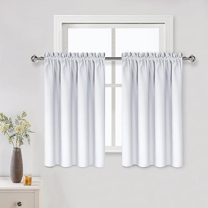 DWCN White Curtains for Living Room Thermal Insulated, Energy Saving & Noise Reducing Bedroom Curtains, White, W 52x L 36 Inch, Set of 2 Rod Pocket Curtain Panels