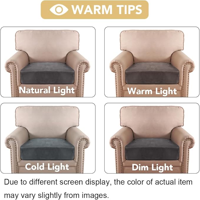 H.VERSAILTEX Velvet Stretch Couch Cushion Cover Plush Cushion Slipcover for Chair Cushion Furniture Protector Seat Cushion Sofa Cover (1 Piece Armchair Cushion Covers, Grey)