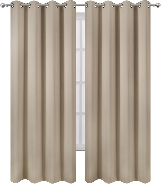 LEMOMO Blackout Curtains 66 x 95 inch/Khaki Curtains Set of 2 Panels/Thermal Insulated Room Darkening Bedroom Curtains