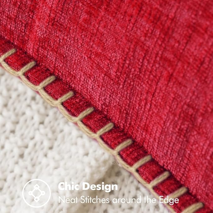 MIULEE Pack of 2 Christmas Pillow Covers 24x24 Inch Red Farmhouse Decorative Throw Pillow Covers with Stitched Edge Soft Chenille Solid Dyed Couch Pillow Covers for Sofa Bed Living Room