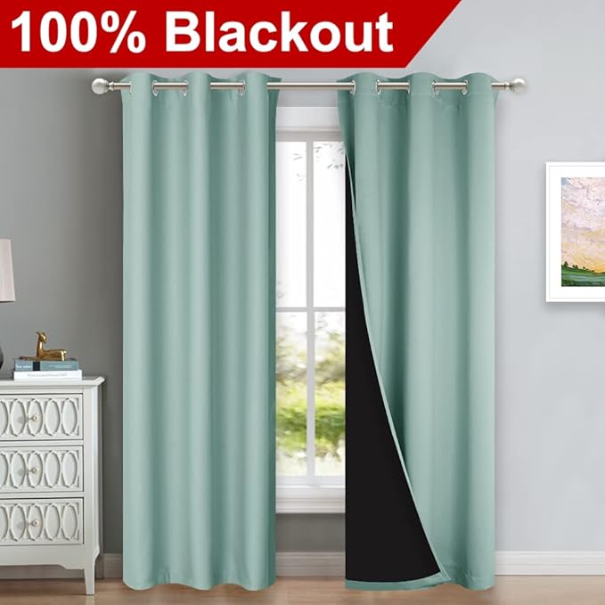 NICETOWN Aqua Blue Blackout Curtains 84 inches Long, Full Light Blocking Drapes with Black Liner for Nursery, Thermal Insulated Draperies for Hall, Villa (2 Pieces, 42" Wide Each Panel, Aqua Blue)