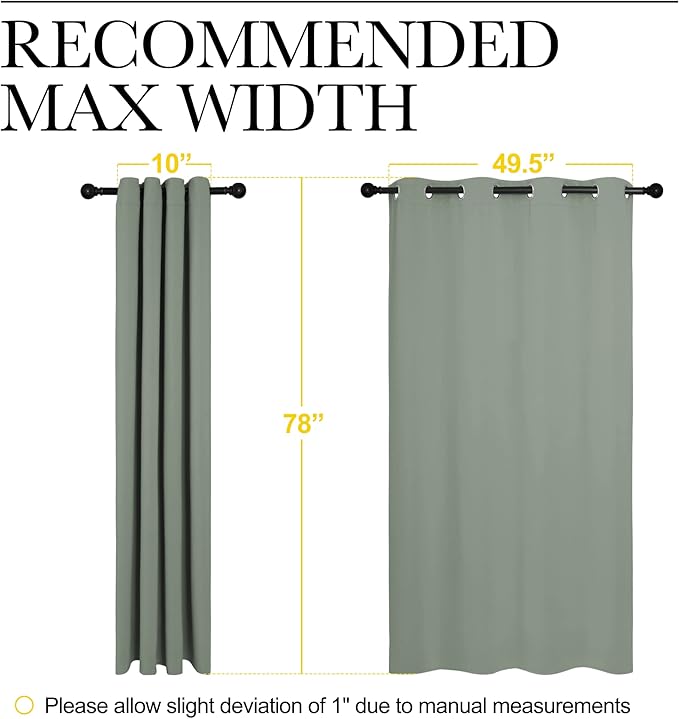 NICETOWN Greyish Green Blackout Curtains 78" Long for Office, Dining Room, Guest Room, Sound Reducing Heat and Cold Block Curtain Panels for Modern Decorative (55" Wide, 2 Pieces)