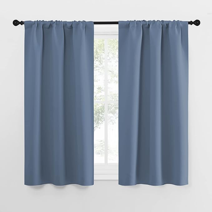 NICETOWN Kitchen Curtains, Short Blackout Curtains & Drapes, Small Window Rod Pocket Draperies for Bedroom (Stone Blue, 34 in x 54 in (W x L), Set of 2)