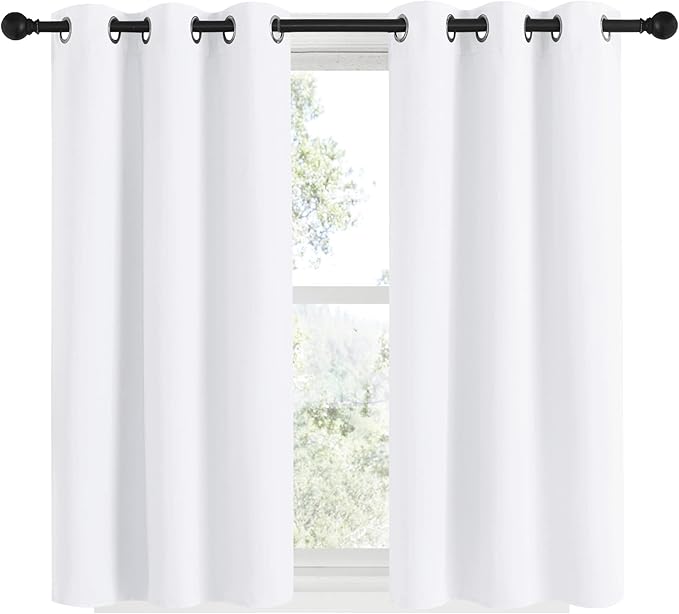NICETOWN Draperies Curtains Panels, Blocking Out 50% Sunlight Window Treatment Curtains, Grommet Top Small Window Drapes for Bedroom (2 Panels, 34 by 48, White)
