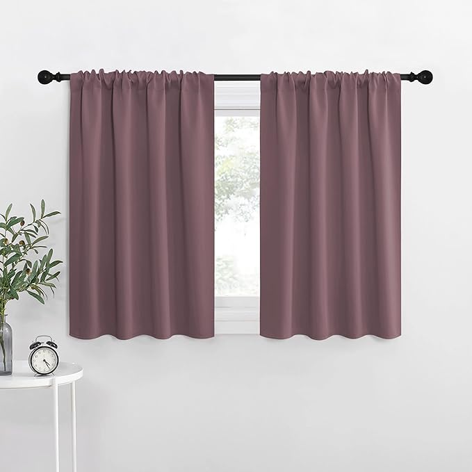 NICETOWN Kitchen Curtains, Short Blackout Curtains & Drapes, Small Window Draperies for Dining Room, Cupboard (Dry Rose, 42" W by 36" L, Set of 2)
