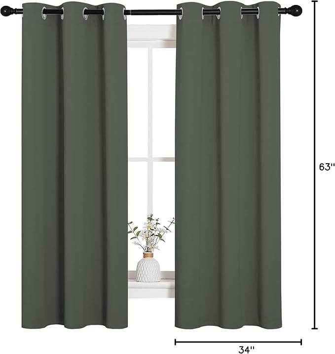 NICETOWN Thermal Insulated Curtains Blackout Draperies, Window Treatment Solid Grommet Room Darkening Drape Panels for Bedroom (Dark Mallard, Set of 2 Panels, 34 by 63 inches Long)