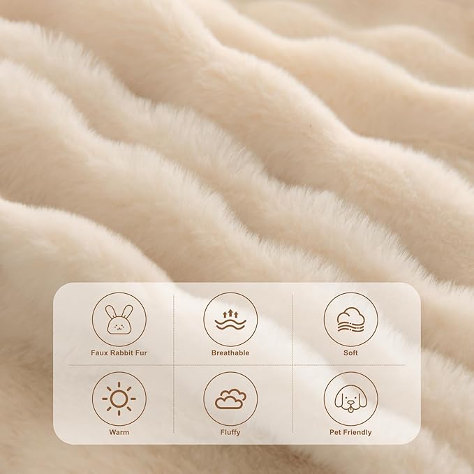 HANDONTIME Shaggy Couch Cover for Dogs Rabbit Plush Loveseat Cover Dog Couch Cover Protector Plush Faux Fur Couch Covers for Sectional Sofa Cozy Washable Sofa Covers for Living Room, 71" X134", Beige