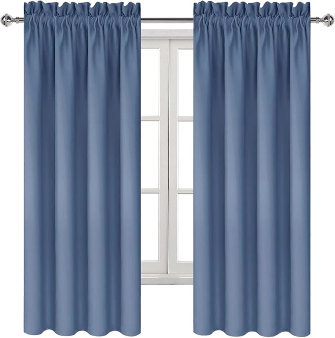 DWCN Blackout Curtains – Thermal Insulated, Energy Saving & Noise Reducing Bedroom and Living Room Curtains, Dusty Blue, W 38x L 63 Inch, Set of 2 Rod Pocket Curtain Panels