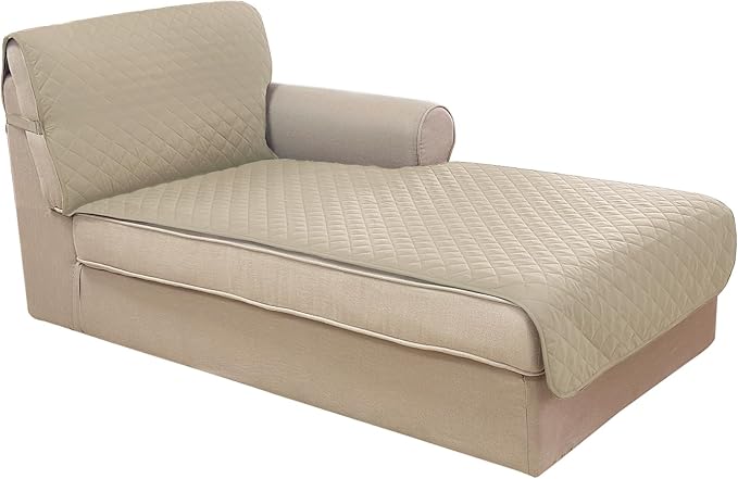U-NICE HOME Sectional Couch Cover for Dogs Pets Chaise Lounge Reversible Sofa Cover Furniture Protector with Elastic Adjustable Strap, Sand/Beige