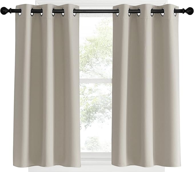 NICETOWN Room Darkening Short Curtain Panels for Cafe, Natural, 2 Panels, W34 x L40 -inch, Thermal Insulated Grommet Room Darkening Draperies/Drapes for Window