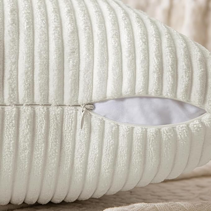 MIULEE White Decorative Throw Pillow Covers 18x18 Inch for Couch Bed Sofa Pack of 2 Boho Farmhouse Throw Pillows Soft Cross Corduroy Patchwork Textured Cushion Cases