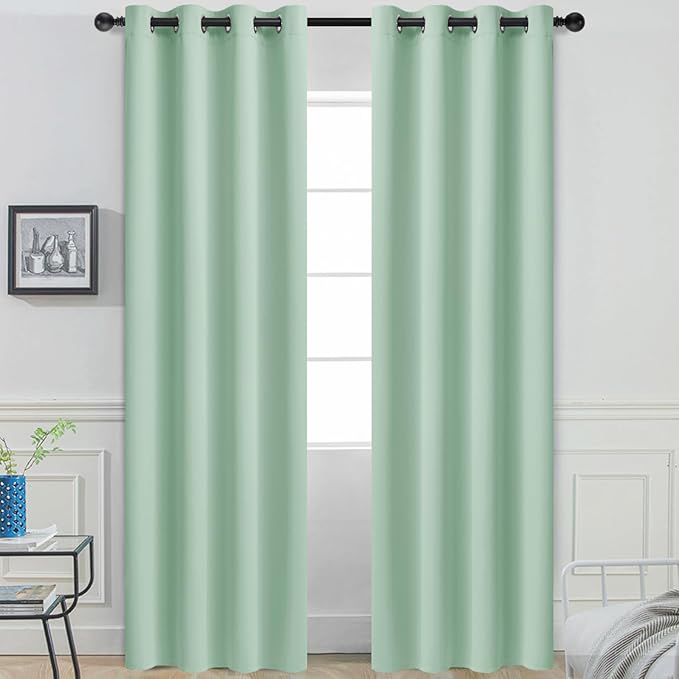 Yakamok Light Sage Green Blackout Curtains with Grommet Green Room Darkening Thermal Insulated Curtain Set of 2 Drapes for Bedroom Living Room, 52W x 96L, Light Sage,2 Panels