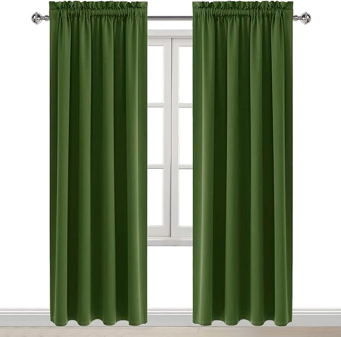 DWCN Blackout Curtains Room Darkening Thermal Insulated Bedroom Curtains Window Curtain Panels, 42 x 84 inches Long, Set of 2 Olive Green Rod Pocket Drapes