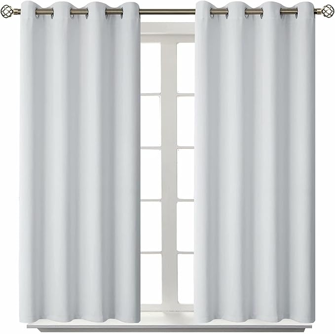 BGment Room Darkening Curtains 45 Inches Long - Grommet Thermal Insulated Drapes Window Treatment Curtains for Bedroom, 2 Panels, 52 x 45 Inch, Greyish White
