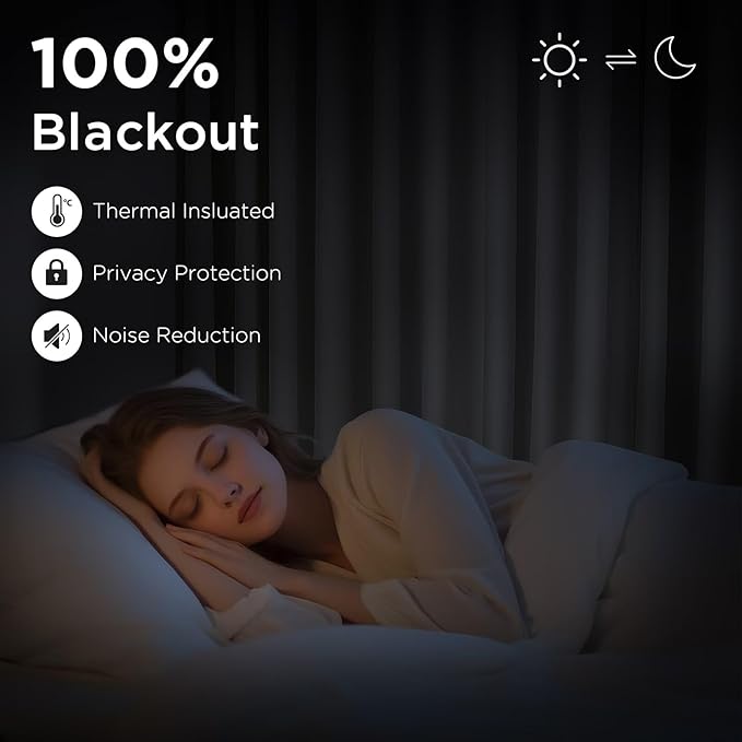 CUCRAF Blackout Curtains Room Darkening Window Curtain Panels, Rod Pocket Thermal Insulated Solid Drapes for Bedroom Living Room, Set of 2 Panels. 52 x 45 inch, Graywish White