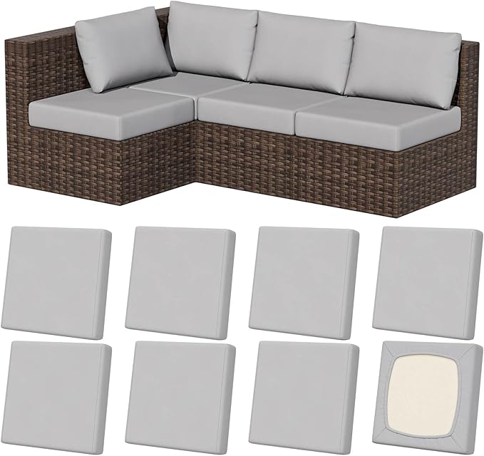 8Pcs Stretch Patio Cushion Covers, Outdoor Couch & Sofa Replacement Slipcovers for Patio Furniture Cushion Covers, Washable Reusable Furniture Protector