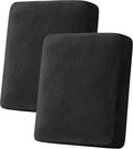 H.VERSAILTEX Velvet Stretch Couch Cushion Cover Plush Cushion Slipcover for Chair Loveseat Sofa Cushion Furniture Protector Seat Cushion Sofa Cover (2 Piece Medium Sofa Cushion Covers, Black)