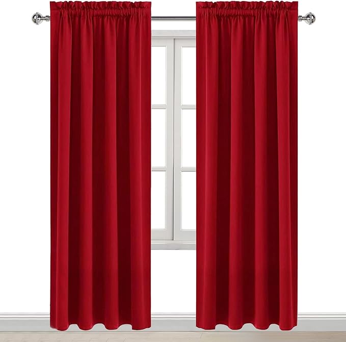 DWCN Christmas Blackout Curtains for Bedroom – Thermal Insulated Energy Saving Drapes for Living Room, Red, W 38 x L 84 Inch, Set of 2 Rod Pocket Curtain Panels