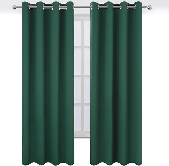 LEMOMO Blackout Curtains 52 x 90 Inch Long Dark Green Curtains Set of 2 Panels Room Darkening Curtains for Bedroom and Living Room