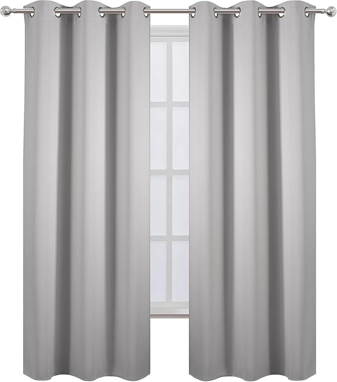 LEMOMO Blackout Curtains 38 x 84 inch/Light Grey Curtains Set of 2 Panels/Thermal Insulated Room Darkening Bedroom Curtains
