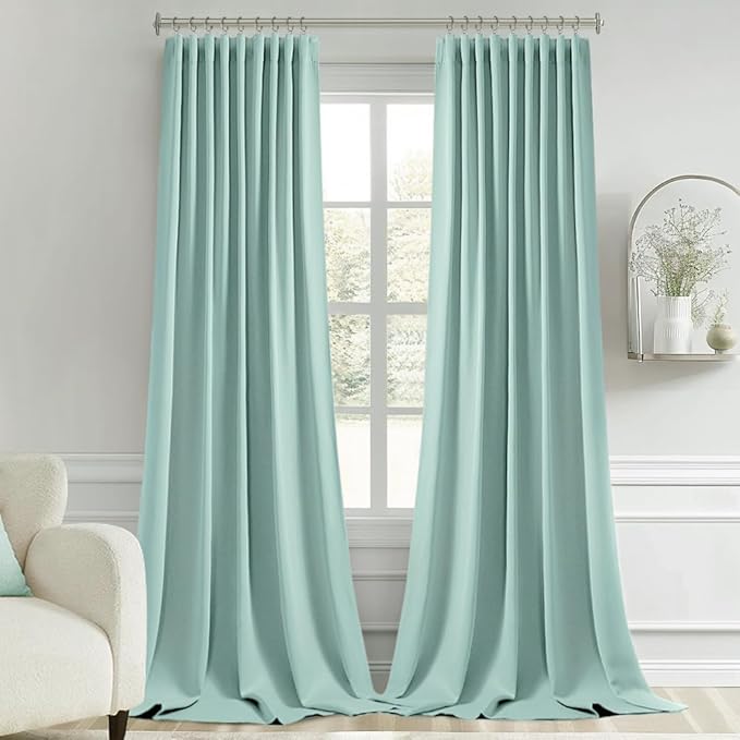 MIULEE Aqua Back Tab Blackout Curtains 108 Inch Long 2 Panels Set for Bedroom, Rod Pocket/Pinch Pleat Extra Long Thermal Insulated Living Room Darkening Pleated Light Blocking Drapes