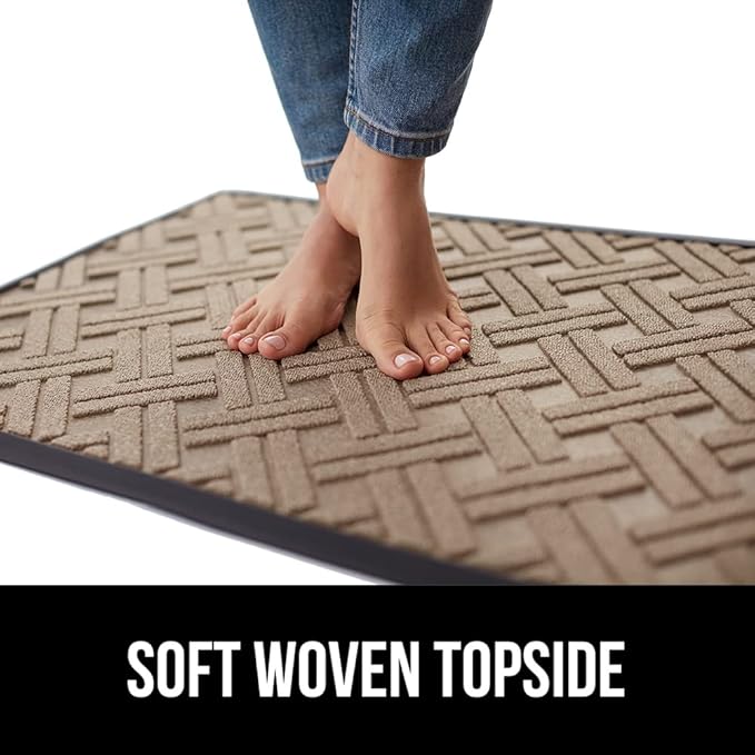 GORILLA GRIP 100% Waterproof All-Season WeatherMAX Doormat 35x23, US Designed Natural Rubber, Stain and Fade Resistant, Low Profile Indoor Outdoor Door Mats, Easy Clean Patio Mat, Taupe Basket Weave