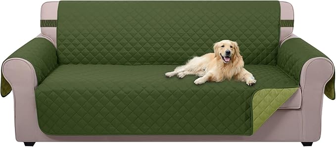 U-NICE HOME Reversible Sofa Cover Couch Cover for Dogs with Elastic Straps Water Resistant Furniture Protector for Pets Couch Cover for 3 Cushion Couch (Sofa, Huntergreen/Sage)