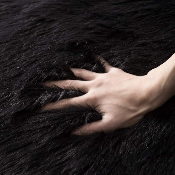 MIULEE Luxury Super Soft Fluffy Area Rug Faux Fur Sheepskin Rug Decorative Plush Shaggy Carpet for Bedside Sofa Floor Nursery Halloween 3 x 5 Feet, Black