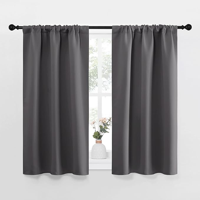 NICETOWN Grey Window Curtains for Bedroom - Home Decoration Thermal Insulated Rod Pocket Blackout Blinds & Drapes for Small Windows (Gray, 2 Panels, W34 x L40 -Inch)