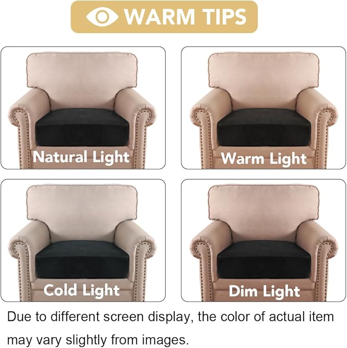 H.VERSAILTEX Velvet Stretch Couch Cushion Cover Plush Cushion Slipcover for Chair Cushion Furniture Protector Seat Cushion Sofa Cover (1 Piece Armchair Cushion Covers, Black)