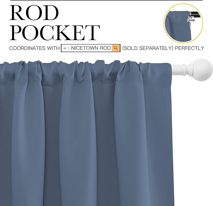 NICETOWN Blackout Curtains for Bedroom, Blackout Curtain Panels, Window Treatment Energy Saving Thermal Insulated Solid Rod Pocket Blackout Drapes/Draperies (Stone Blue, 1 Pair, 70 by 63-inch)