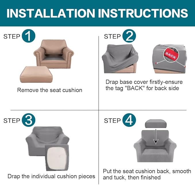Turquoize 2 Piece Chair Covers Chair Slipcovers for Living Room Armchair Couch Cover Chair Sofa Cover with Individual Cushion Covers Furniture Cover for Chairs Feature Jacquard Fabric (Chair, Dove)