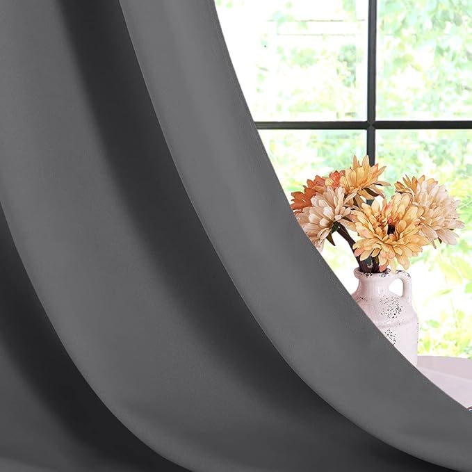 NICETOWN Grey Blackout Curtain Panels for Bedroom, Thermal Insulated Grommet Top Blackout Draperies and Drapes for Basement (2 Panels, W70 x L95-inch, Grey)