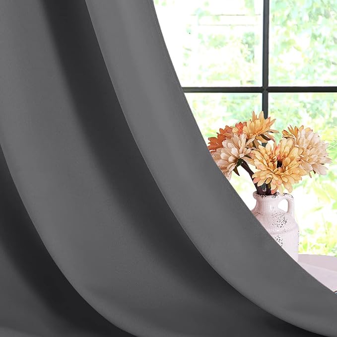 NICETOWN Grey Kitchen Blackout Short Curtain Panels for Bedroom, 45 Inch Long Thermal Insulated Grommet Top Blackout Draperies and Drapes (2 Panels, W42 x L45 -Inch, Grey)