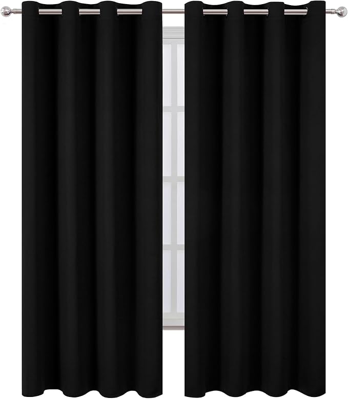 LEMOMO Blackout Curtains 52 x 120 Inch Long Black Curtains Set of 2 Panels Room Darkening Curtains for Bedroom and Living Room
