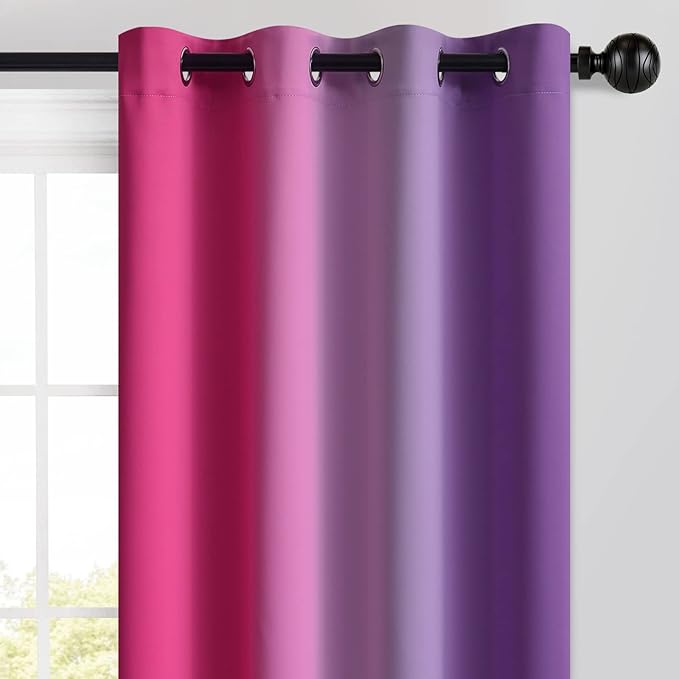 Yakamok Ombre Purple and Pink Curtains for Bedroom, Gradient Room Darkening Curtains 63 inches long,Grommet Thermal Insulated Light Blocking Window Drapes/Curtain for Living Room,52 x 63 Inch,2 Panels