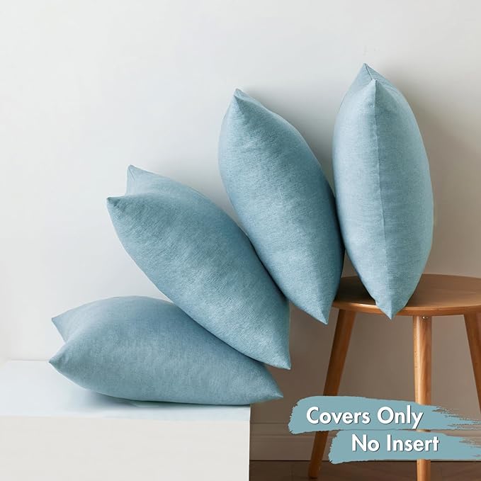 MIULEE Pack of 4 Decorative Outdoor Throw Pillow Covers Linen Waterproof Pillow Covers Farmhouse Cushion Cases for Patio Garden Tent Balcony Couch Sofa 18x18 inch Blue Gray