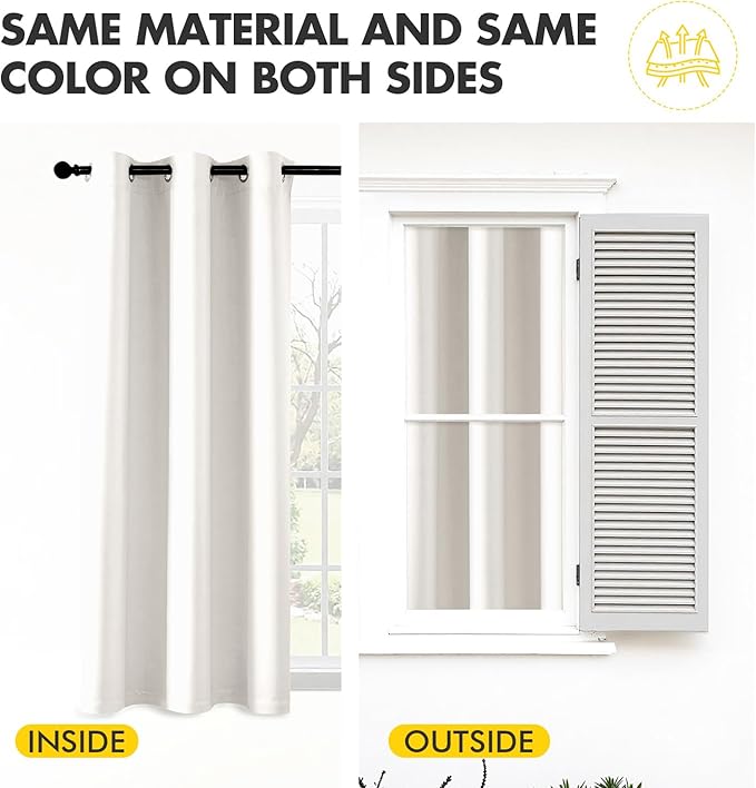 MIULEE Ivory Blackout Curtains for Bedroom Living Room 72 Inches Long 2 Panels, Thermal Insulated Room Darkening Drapes Solid Grommet Noise Reduction Light Blocking Window Treatments 40x72 inch