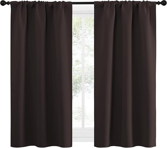 NICETOWN Kitchen Curtains Thermal Insulated Curtains & Drapes, Small Window Blackout Curtain Panels for Girls Room (Toffee Brown, 34" Wide x 54" Long, 2 Panels)