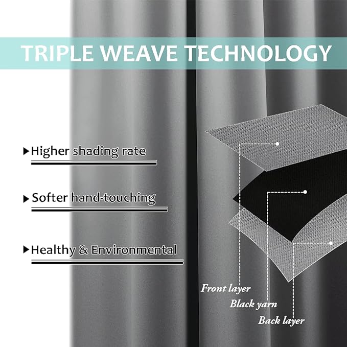 NICETOWN Full Shade Curtain Panels, Pair of Energy Smart & Noise Blocking Out Blackout Drapes for Dining Room Window, Thermal Insulated Guest Room Lined Window Dressing(Silver Grey, 37 x 60 inch)