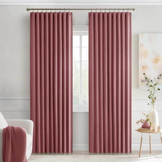 MIULEE Dusty Rose Back Tab Blackout Curtains 90 Inches Long 2 Panels Set for Living Room Bedroom Privacy, Rod Pocket/Pinch Pleat Thermal Insulated Room Darkening Pleated Light Blocking Drapes